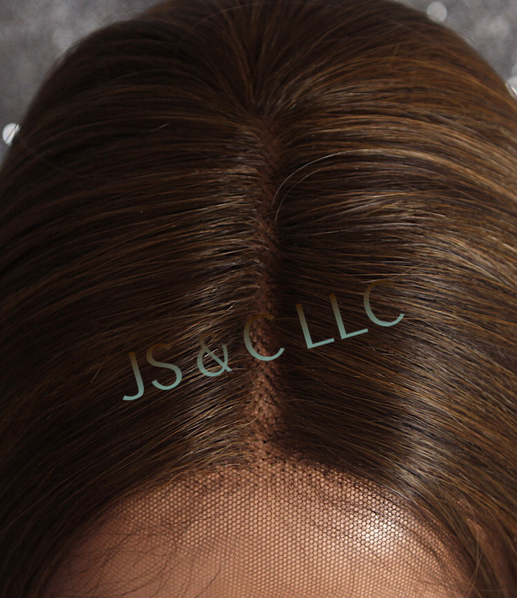 Heat ok Human Hair Blend Monotop Full LACE FRONT WIG Long Straigt Brown mix JSLY