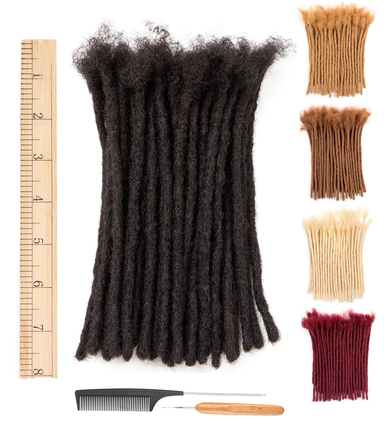 DAIXI 100% Real Human Hair Dreadlock Ext, 0.4-0.8cm, 6-18 Inch, 20 Strands