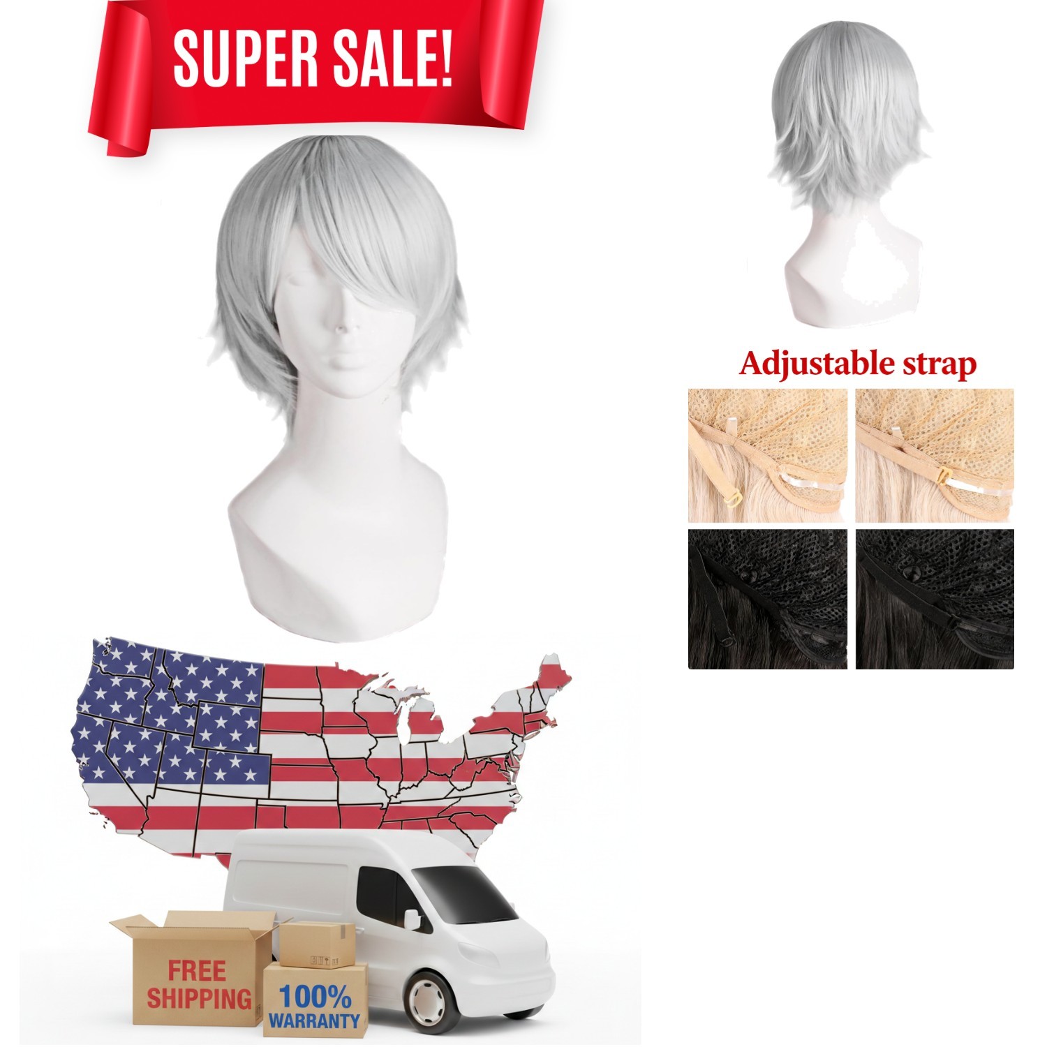 Lightweight 12 Inch Silver Grey Wig – Modern Men’s Cosplay Essential, Adjustable