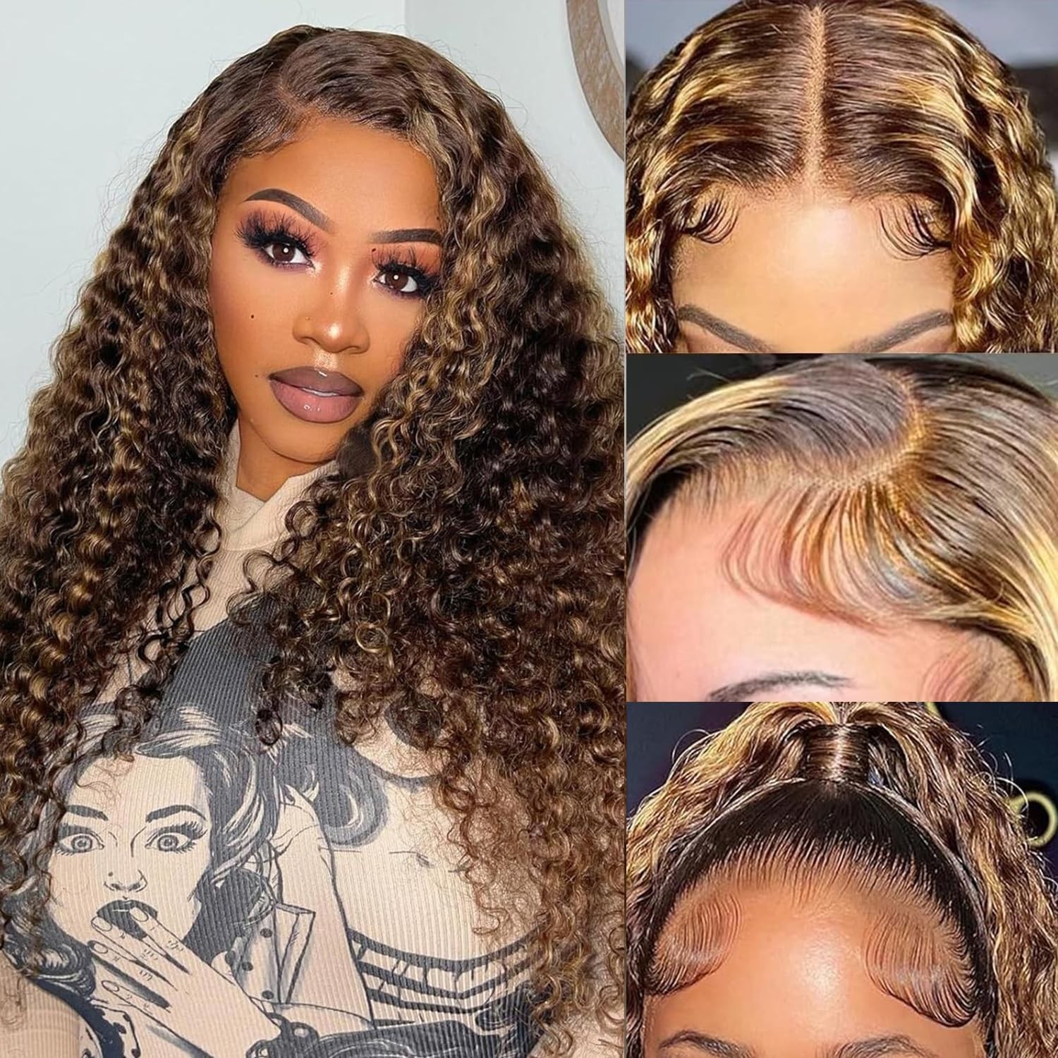 P4/27 Ombre Deep Wave Wig – Human Hair Highlight, Wet & Wavy, 20 Inch, 180 De…