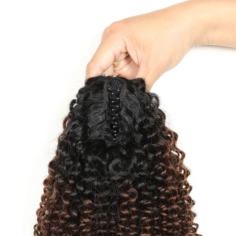 100% Human Hair Ponytail Extensions Claw Curly Clip Hairpiece Black Brown Blonde