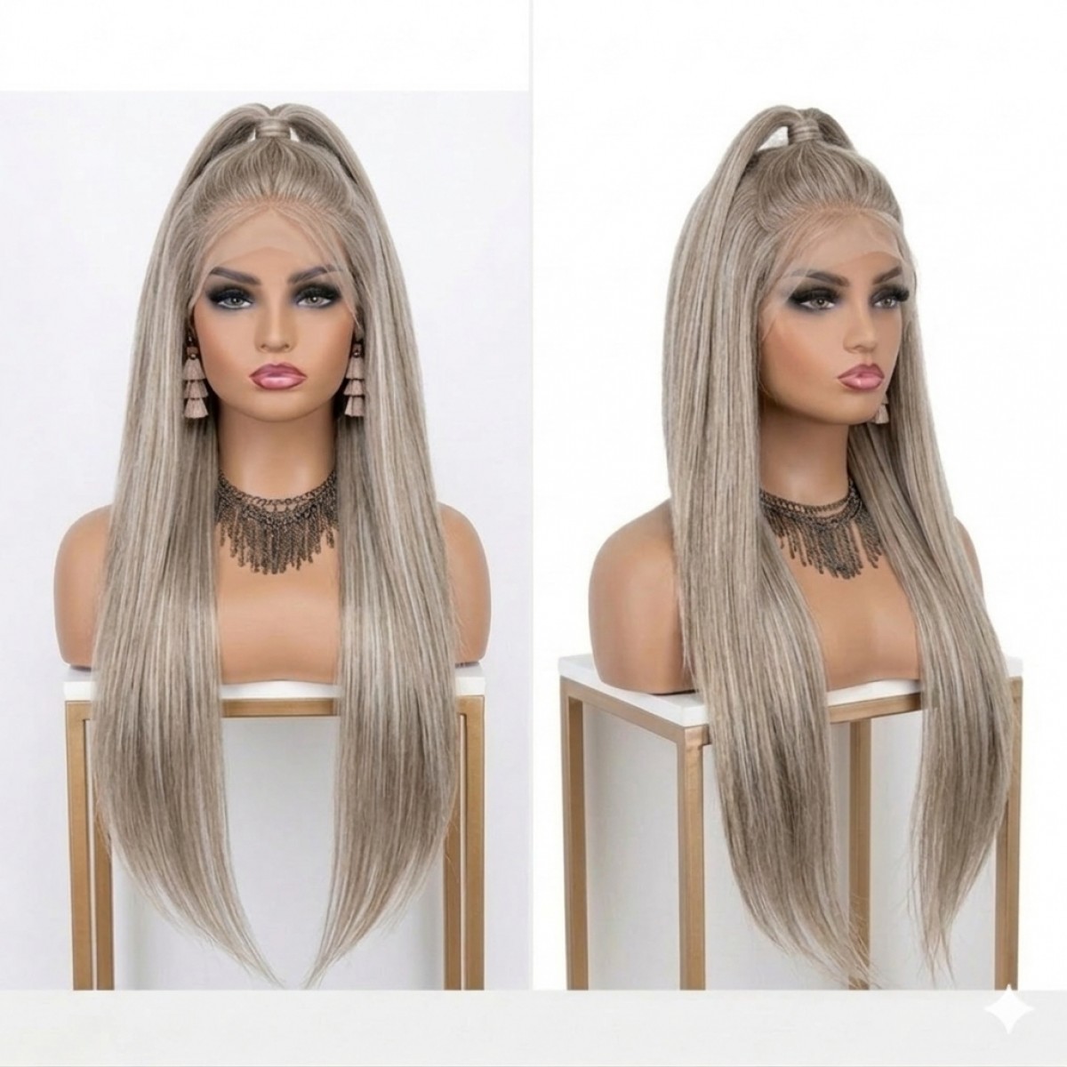 Layered Natural Long Straight Lace Frontal Wig Mixed Blonde Heat Resistant Hair