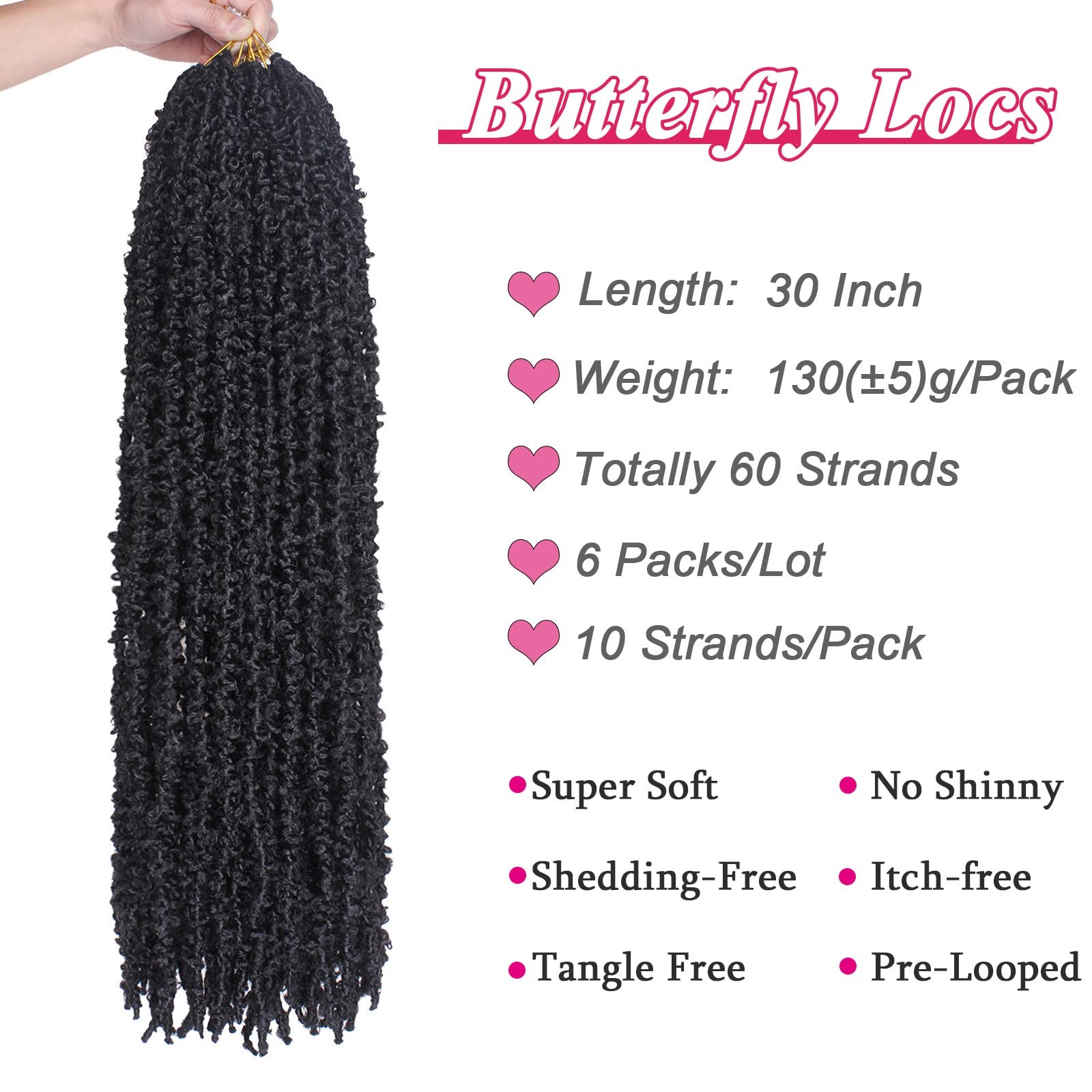 Leeven 30″ Butterfly Locs Crochet Hair 6 Packs Distressed Pre-Looped
