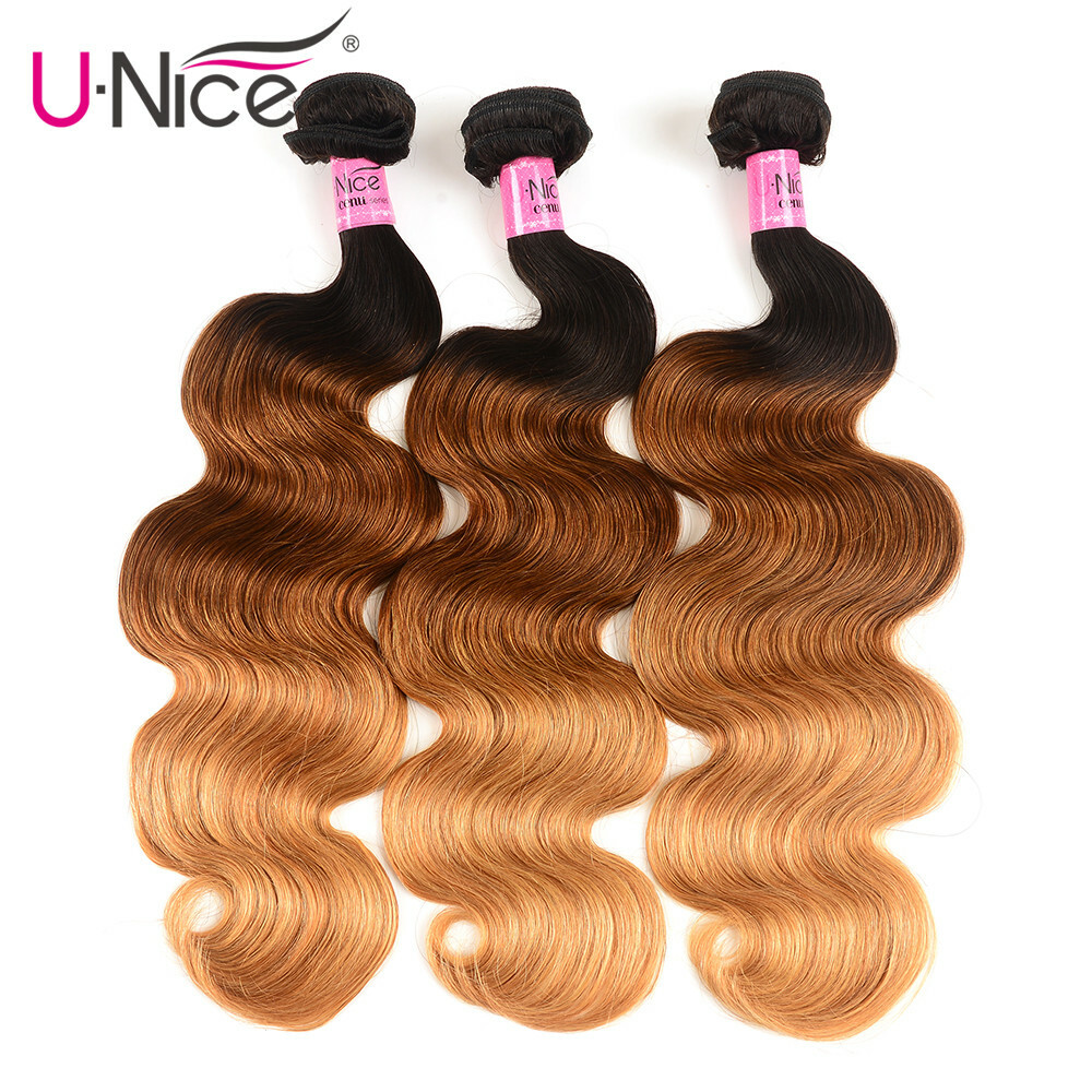 UNice Brazilian Ombre Brown Bundles Body Wave Human Hair Extensions Double Wefts