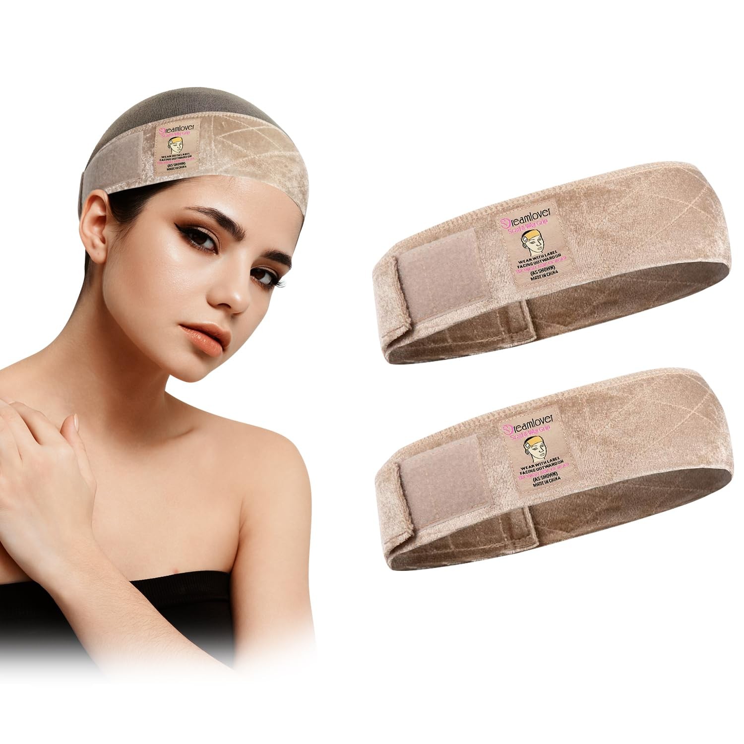 Dreamlover Wig Grip Bands, Headband for Keeping Wigs 1 Count (Pack of 2), Tan
