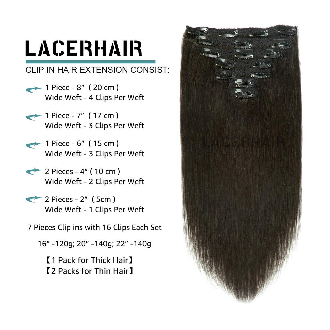 Lacer Hair Extensions Clip in Human Hair Natural Black #1B 120g 7pcs Per Set