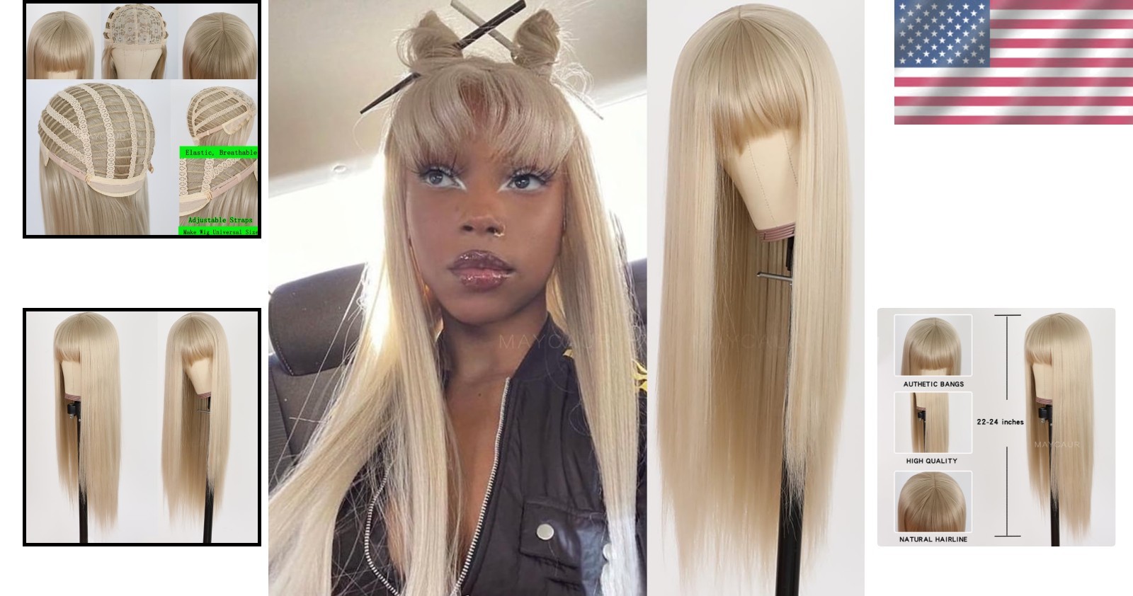 22-Inch Ash Blonde Wig with Bangs – Heat Resistant Synthetic & Glueless Design