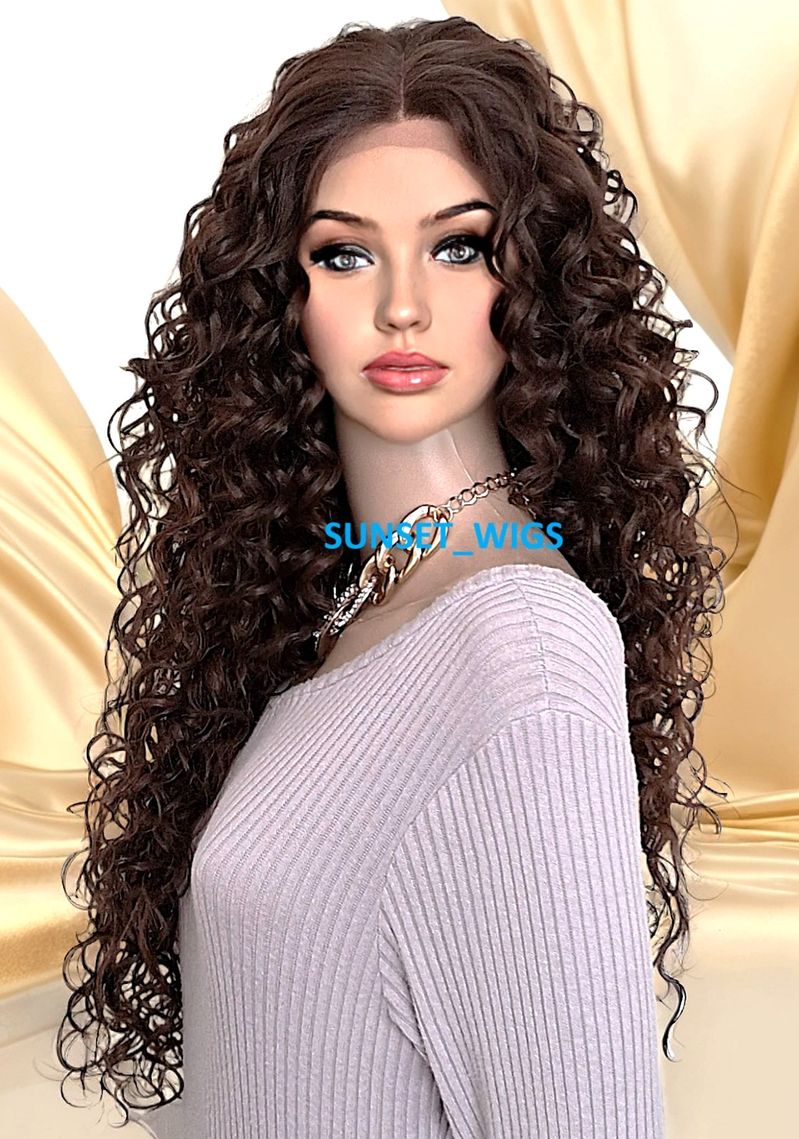 33″ FREE HAIR PART LACE FRONT WIG LONG CURLY LAYERED BROWN AUBURN MIX #F4.30 NWT