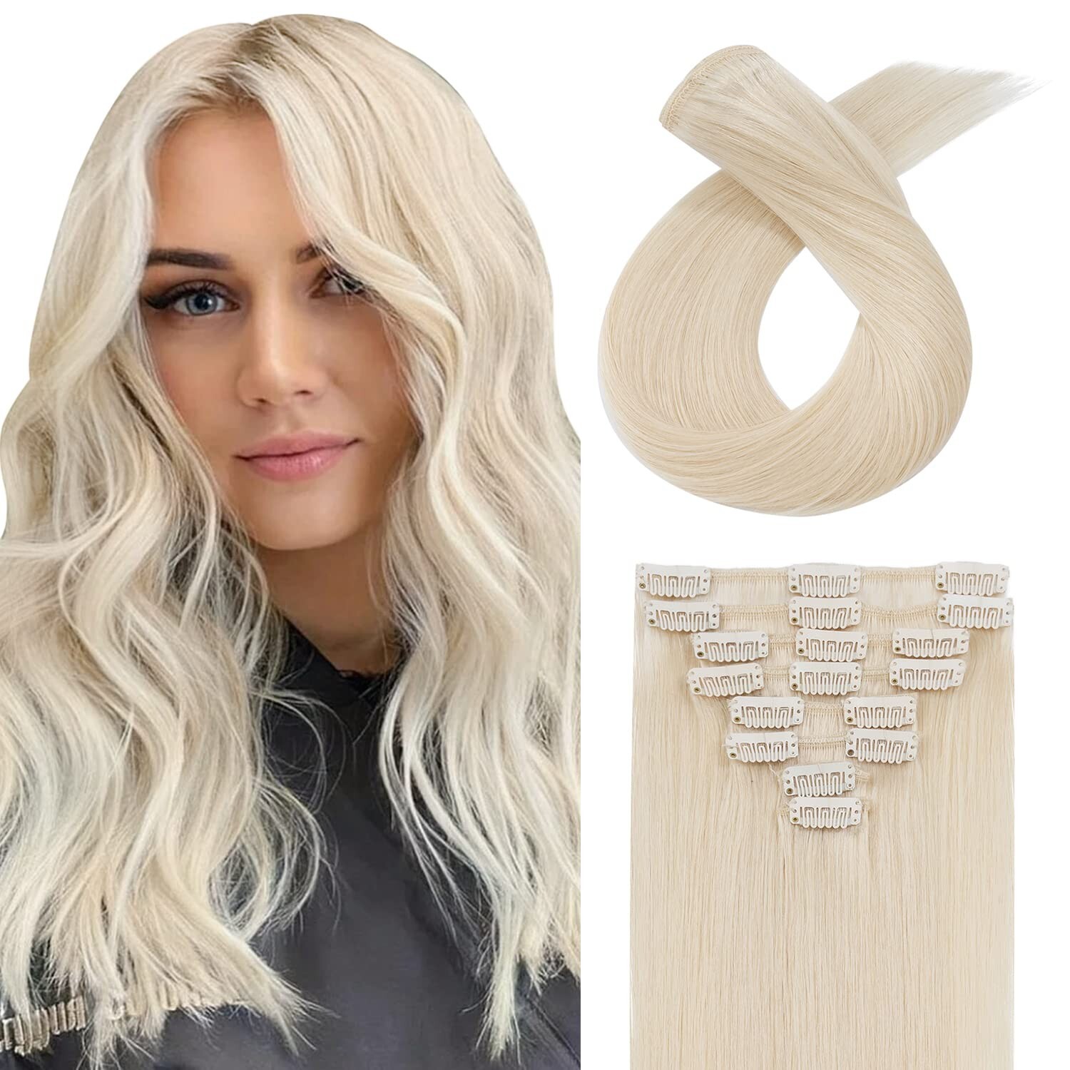HAIRRO 10IN WHITE BLONDE CLIP IN HUMAN HAIR EXTENSIONS 8PCS 50G #70 STRAIGHT