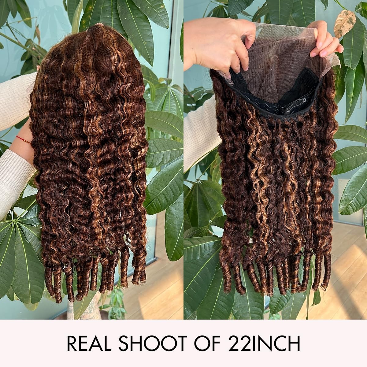 Honey Blonde Curly Drawstring Wig 22″ Human Hair 250 Density 13×6 Lace Front Omb