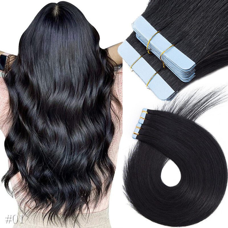 Tape in Hair Extensions 100% Real Remy Human Hair Skin Weft Dirty Balayage Ombre