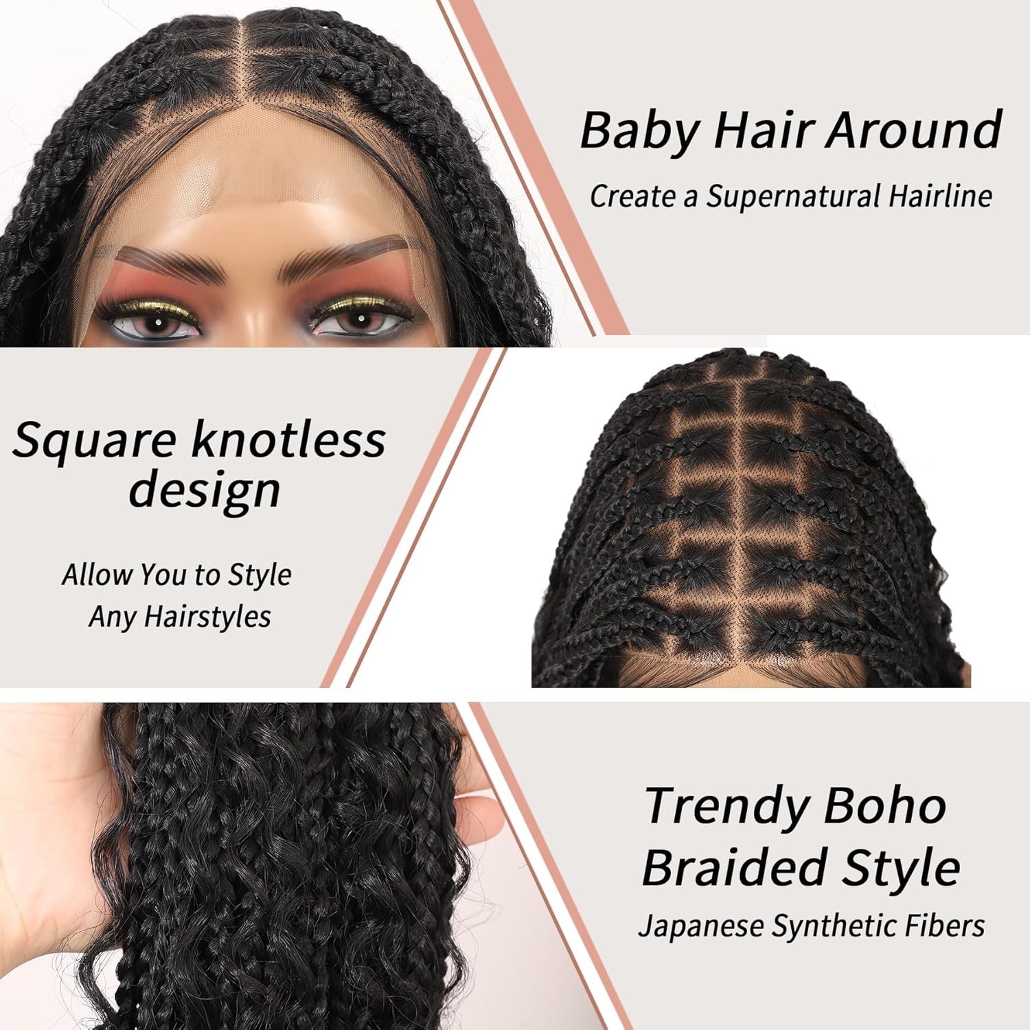 36″ Boho Braided Wigs for Women 13×8 Inch Hd Lace Front Box Braid Wig Knotles…