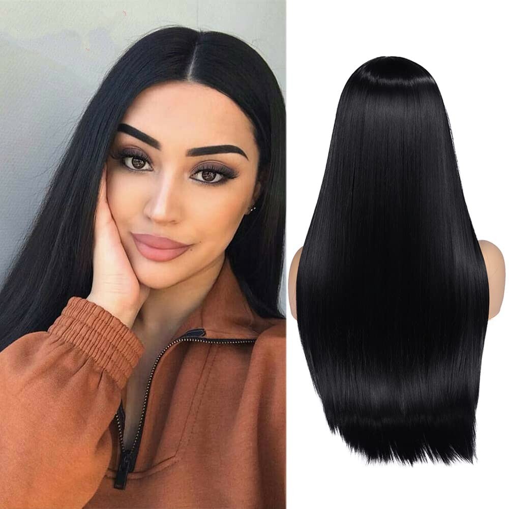 Long Black Wigs Straight Black Hair Dye Wig for Women Middle Part Synthetic H…