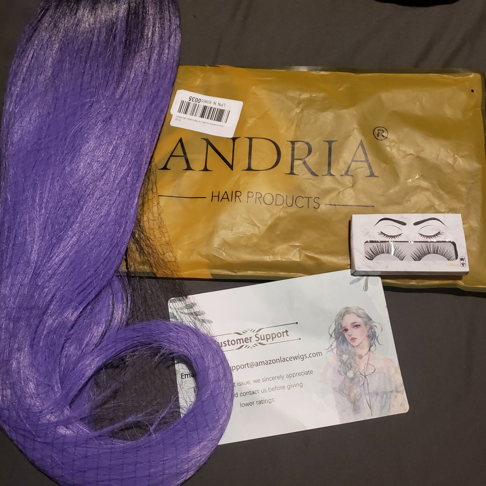 Wig Andria Hair Products Strait Black To Purple Ombre 24 Inch with free lashes