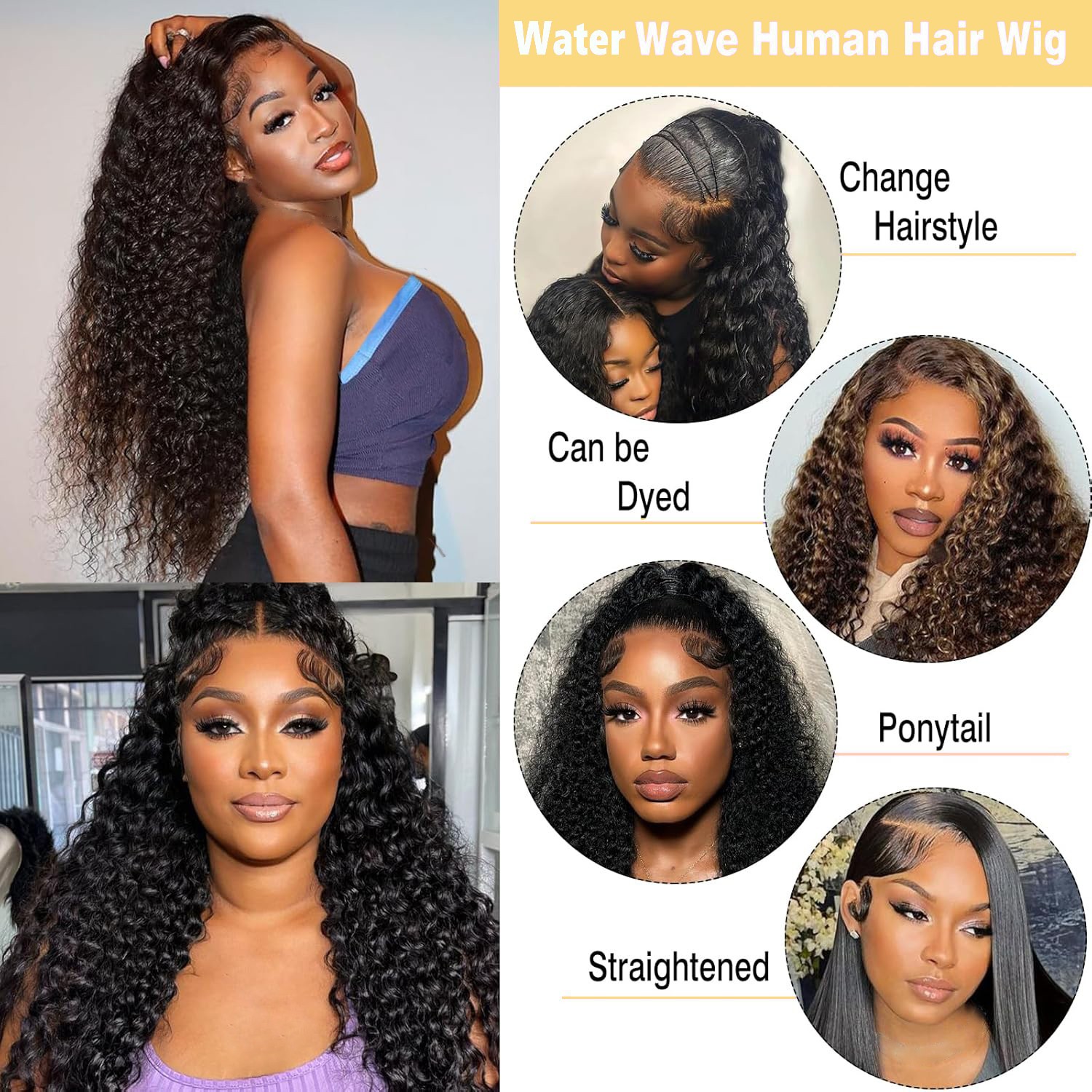 5×5 Natural Color Water Wave Transparent Lace Wigs Human Hair