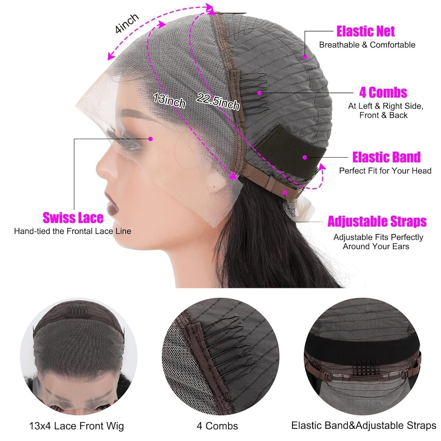 Natural black 13 x 4 Human Hair Headwear Long Straight Hair Wigs Straight Wigs