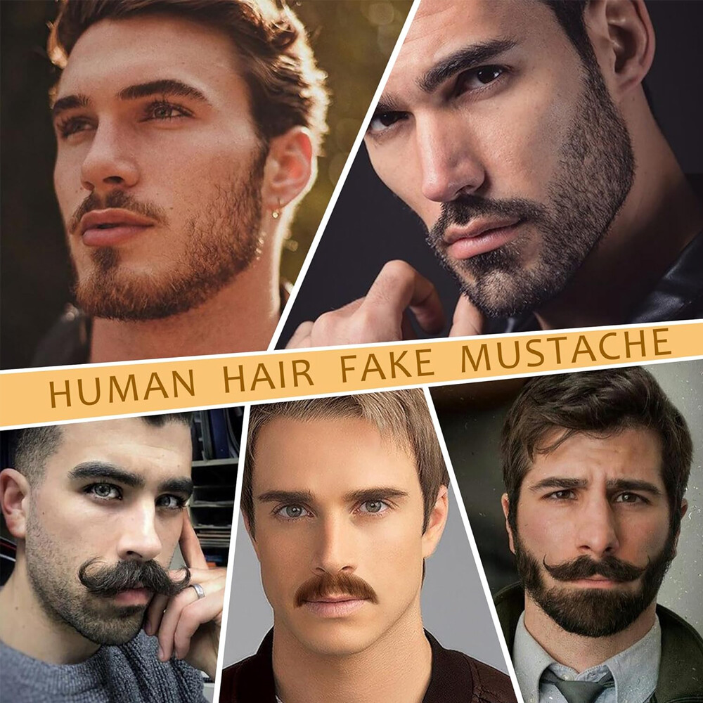 Men’s Fake Beard 100% Real Human Hair Face Beard Mustache Van Dyke Type Reusable