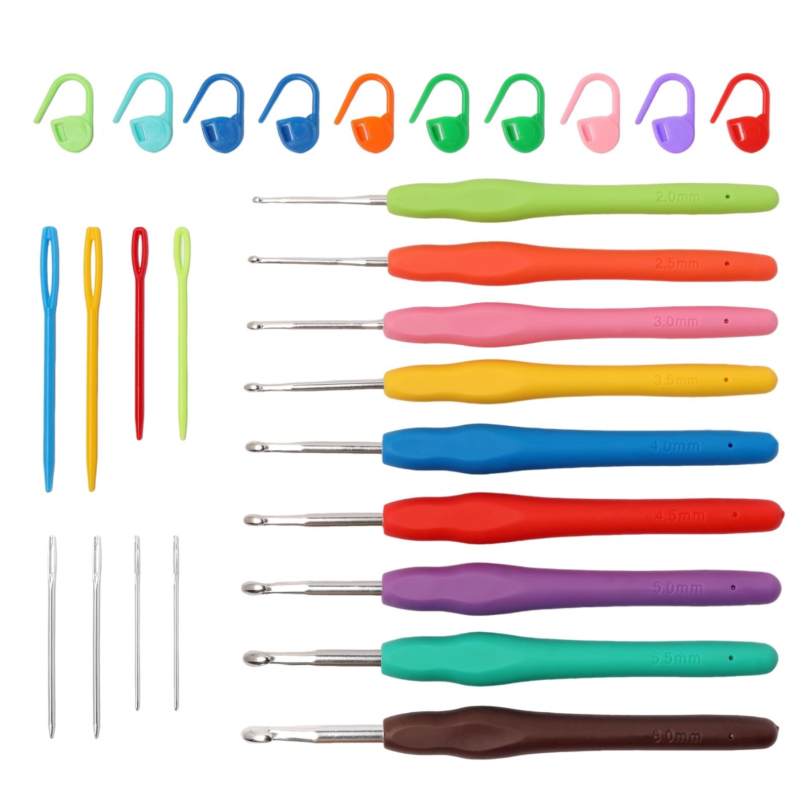 9PCS Ergonomic Crochet Hooks Set by Flickzo – Aluminum 2-6mm, Multicolor