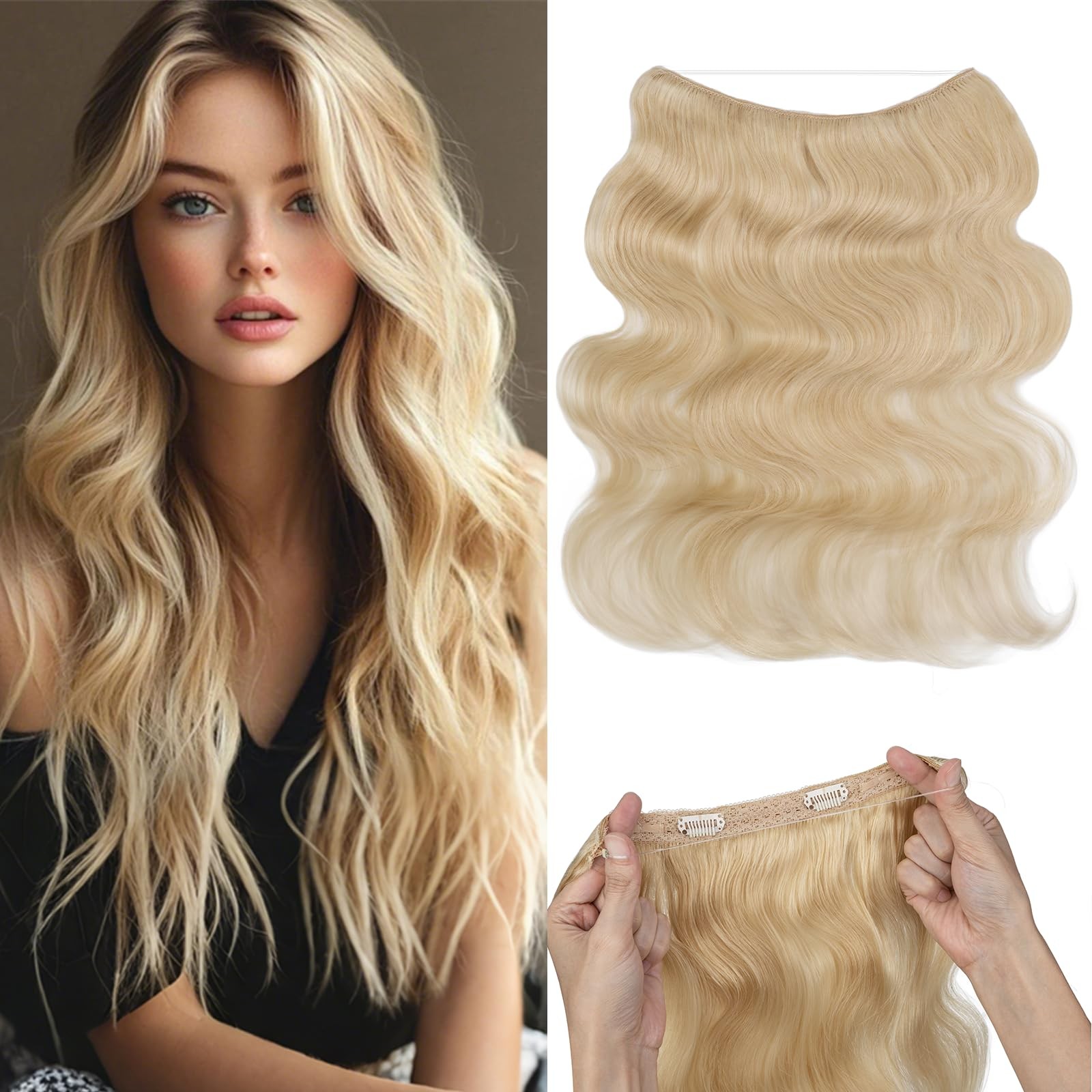 Rich Choices Halo Hair Extensions Real Human Hair Wave Wire In Hair Extensions
