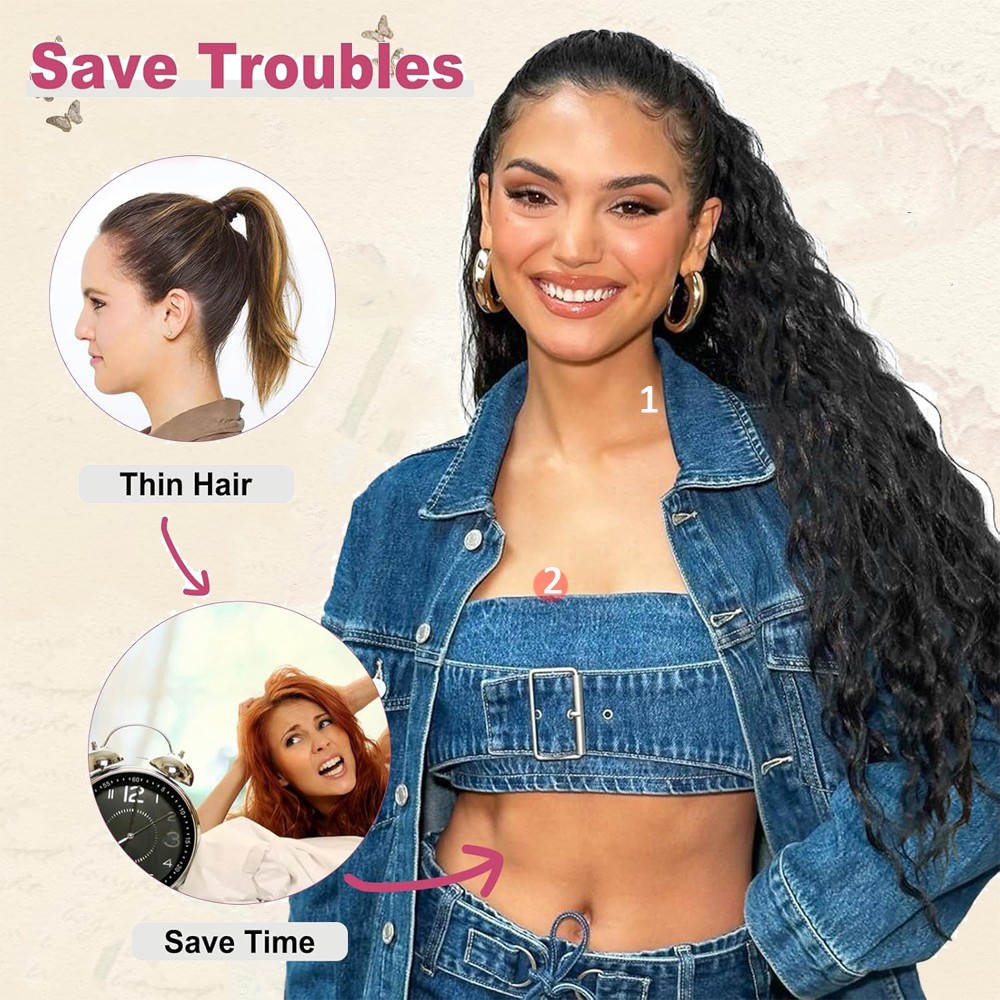 Claw Clip Hair Extensions Ponytail Long Wavy Natural Looking Synthetic Hairpiece