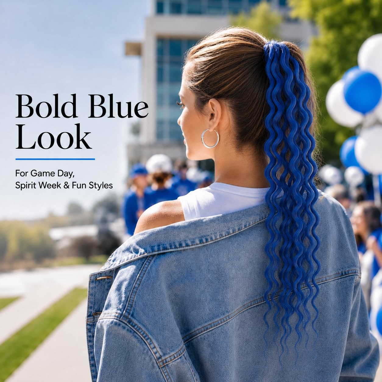 Blue Hair Extensions Tie in Curly Ponytail Extension Wavy Crazy Hair Pride Da…