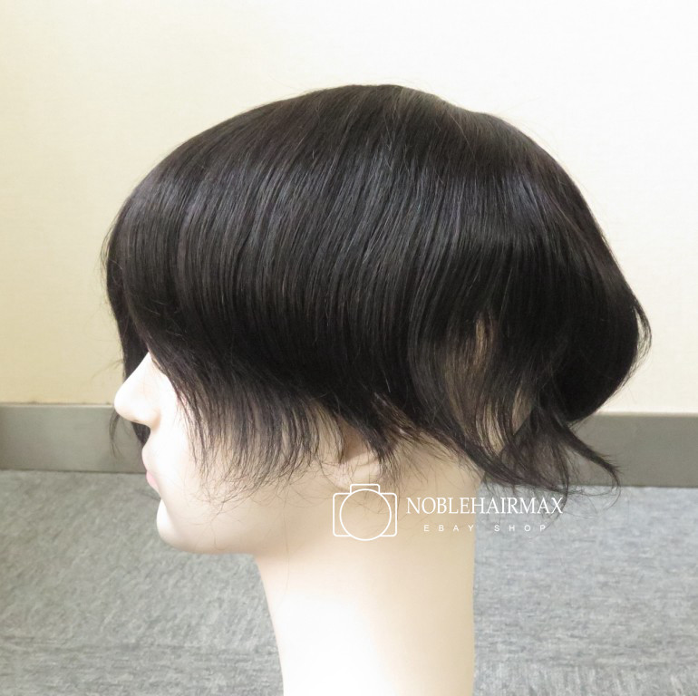 Mens Toupee Fine Mono Hairpiece Hair Replacement System Human Remy Real Hair #1B
