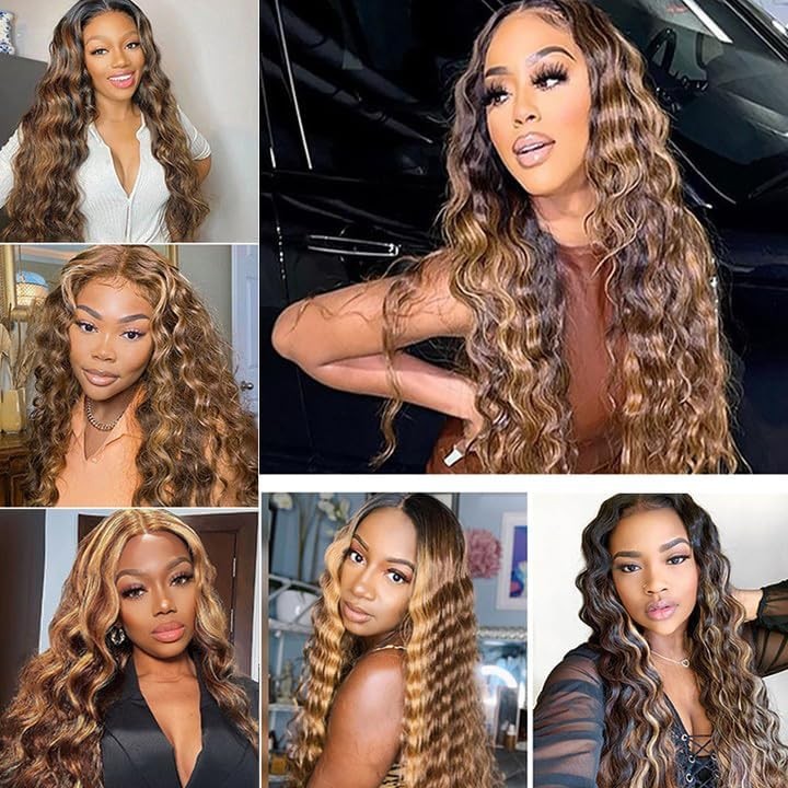 Hydtxc Deep Wave Human Hair Bundles 14 16 18 Inch P4/27 Bundles Human Hair
