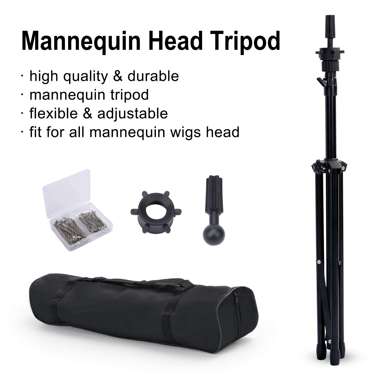 Professional Tripod Wig Holder with T-Pins and Accessories for Hairdressing