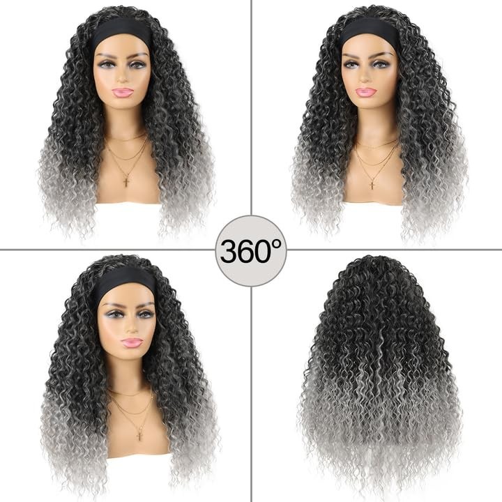 Headband Grey Wigs for Black Women Heat Resistant Synthetic Curly Headband Wi…