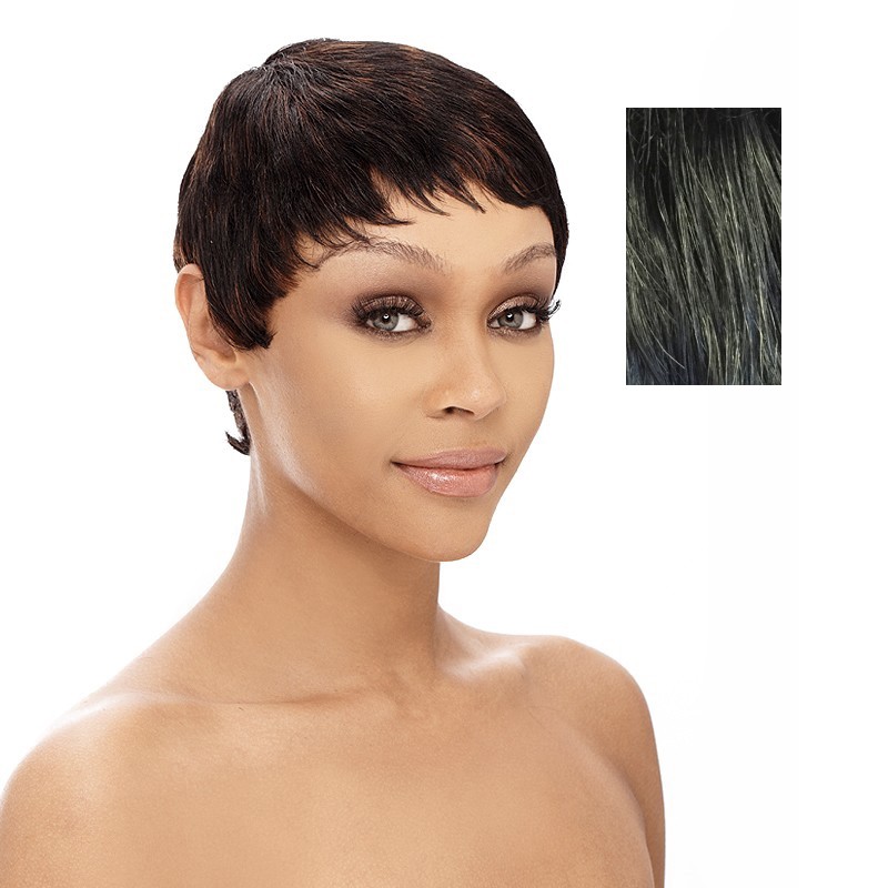 Molly Wig 100 Percent Human Hair Pixie Short Off Black With 15 Percent Gray