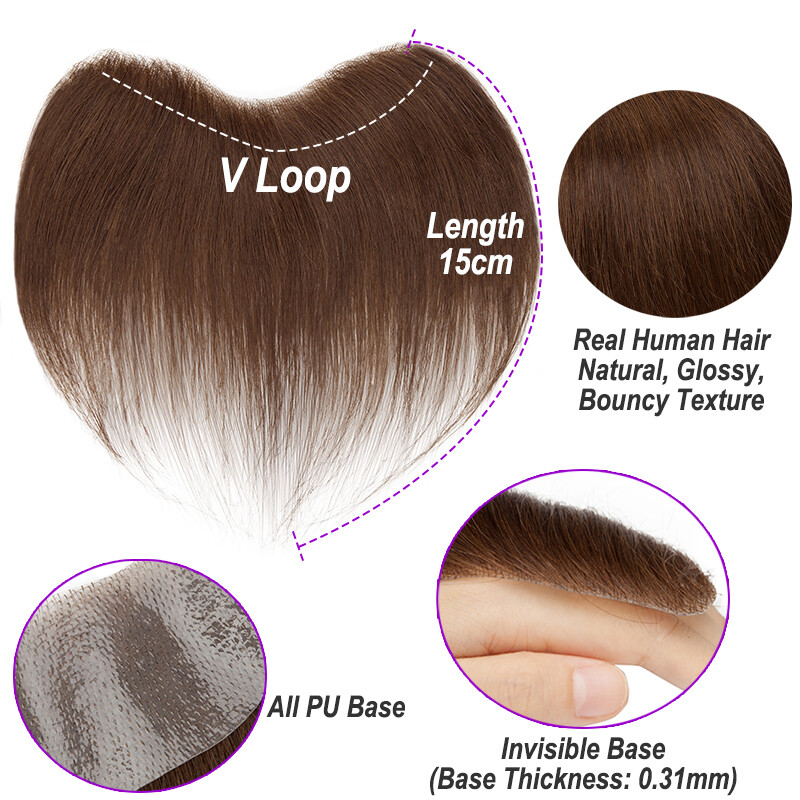 Mens Toupee Human Hair Replacement System V-loop Super Thin PU Skin Hairpiece US