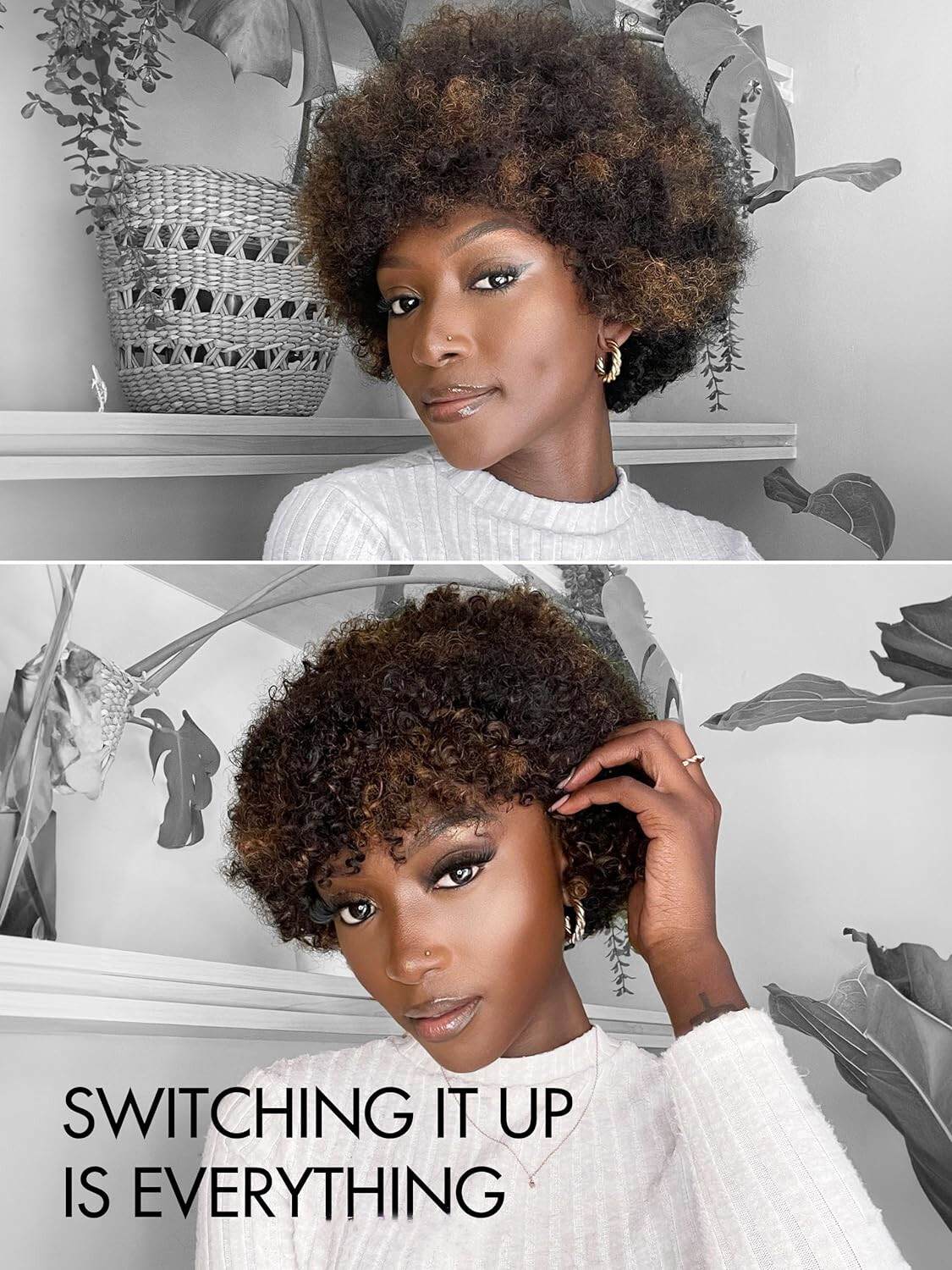 Blonde Highlights Afro Kinky Curly Pixie Cut Wig 150% Full Machine Made Wig
