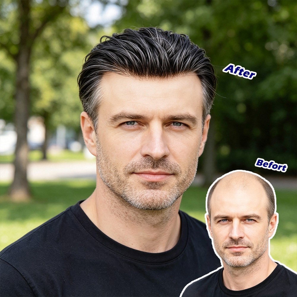 Mens Toupee Hair System Replacement French Lace Front Mono Mens Hairpiece Wig US