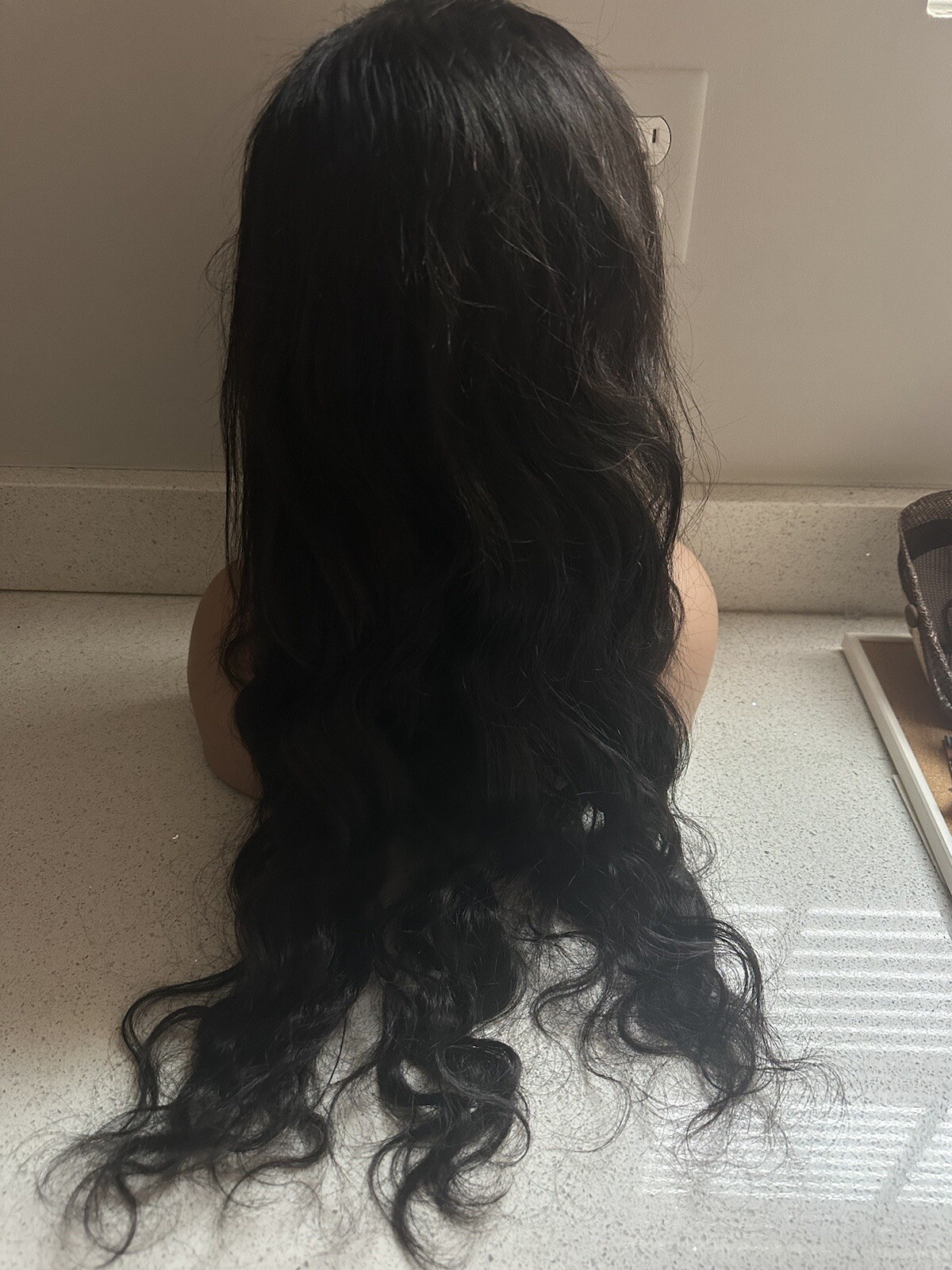 Wig Human Hair 26 Inches Lace Front 1b Wavy Long Dark Brown New Tags