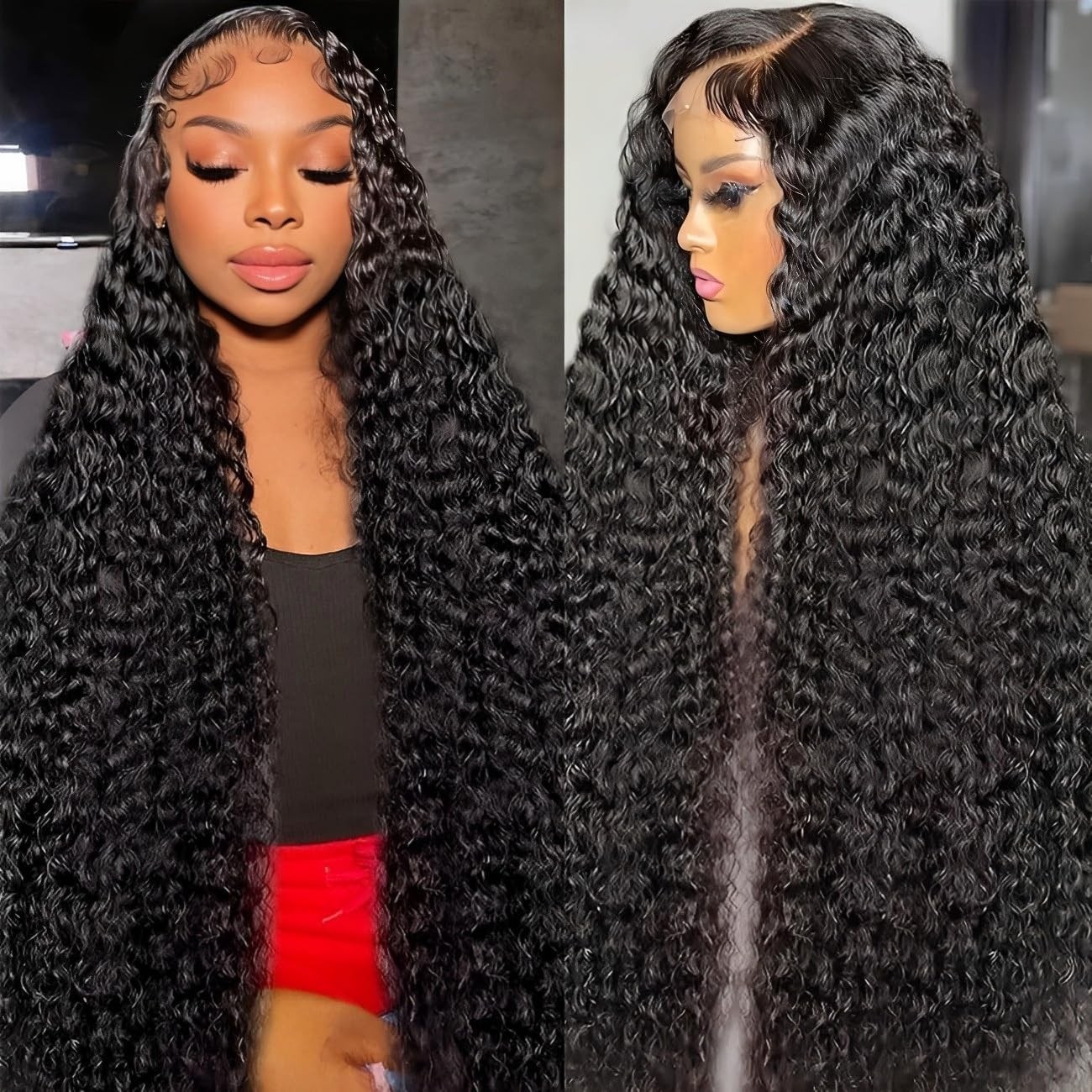 28 Inch Deep Wave Lace Front Wig, 180% Density Wet & Wavy Curly Human Hair, Pre-