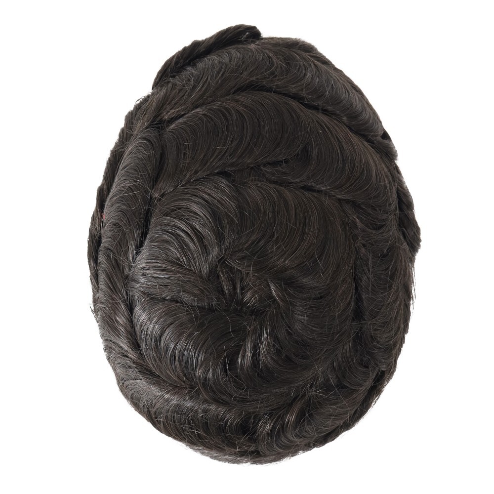 Mens Toupee Human Hair Replacement System Thin Skin Toupee Hairpiece 8X10 Black
