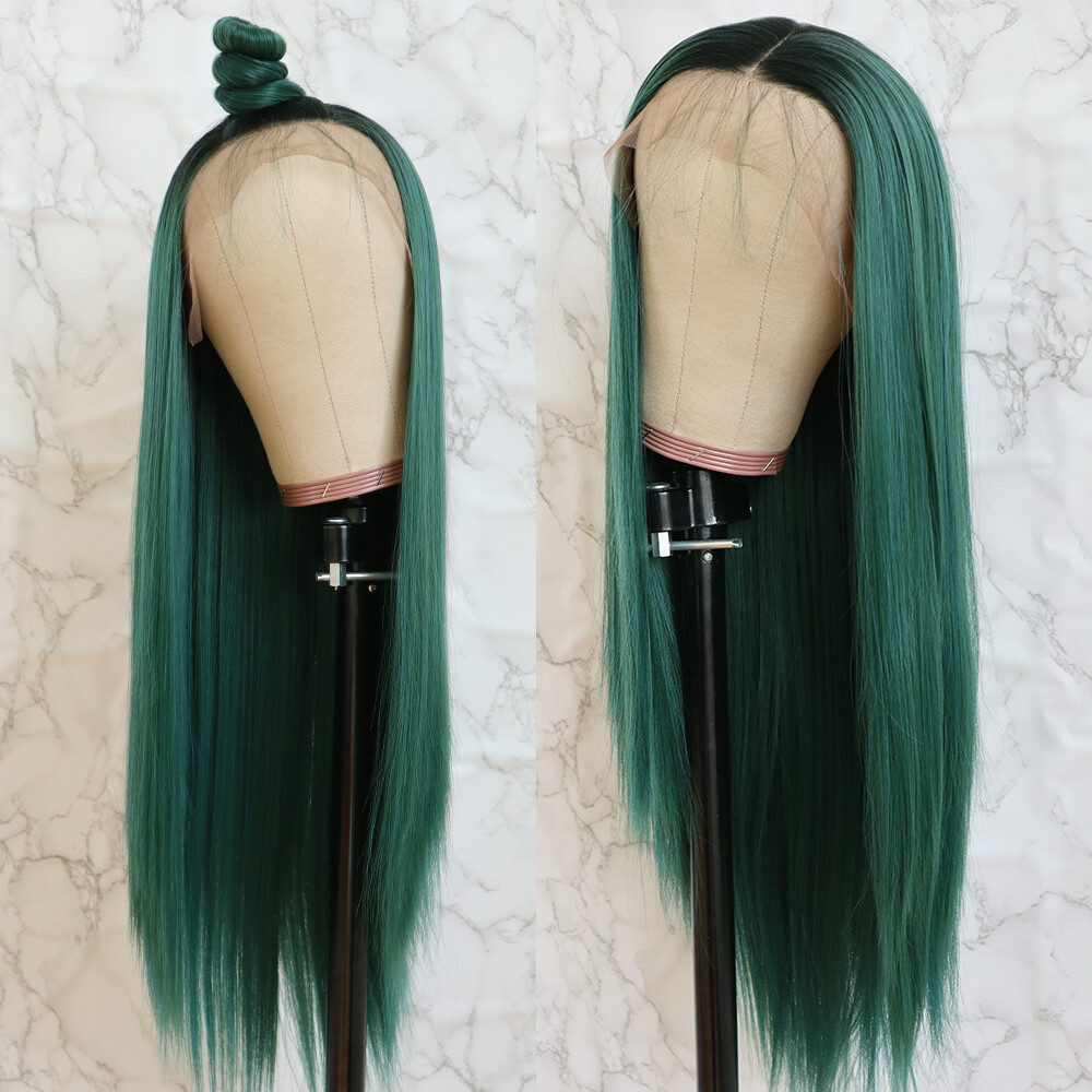 Ombre Green Lace Front Wigs Synthetic Heat Resistant Long Straight Soft Hair US