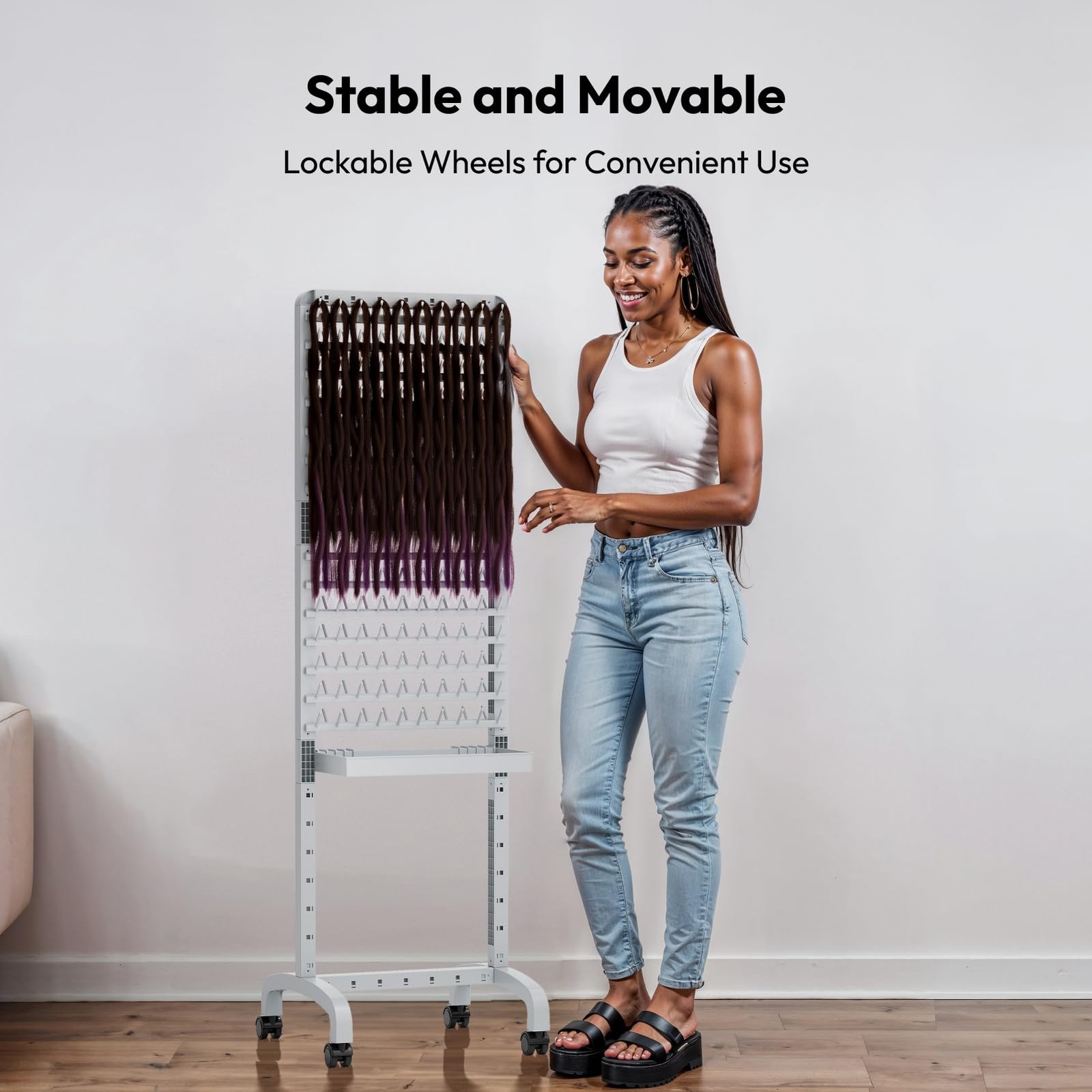280 Pegs Braiding Hair Rack with Tray and Tools, Height Adjustable, 2-Side Br…
