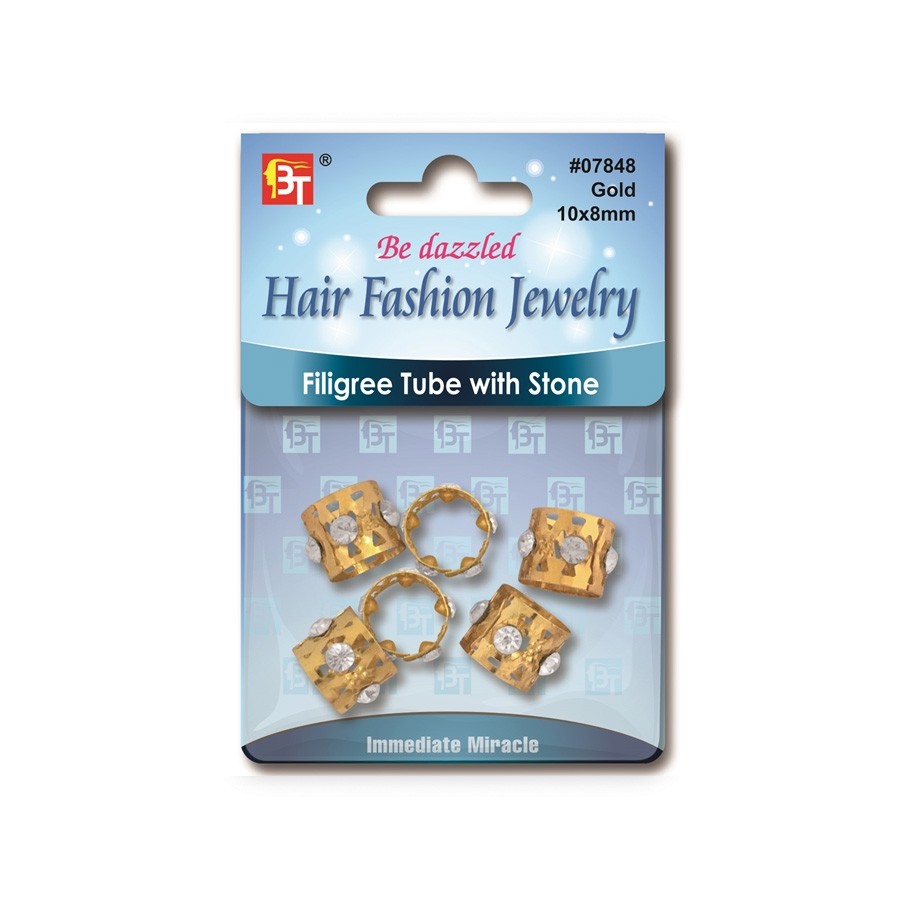 Hair Braid Tube Bt Stone Gold 10 x 8 mm|Case of 36