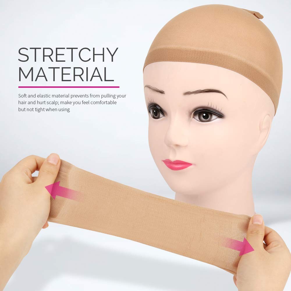 Comfort Fit Light Brown Wig Caps – 4-Pack Stretchy Nylon, One Size Fits Most