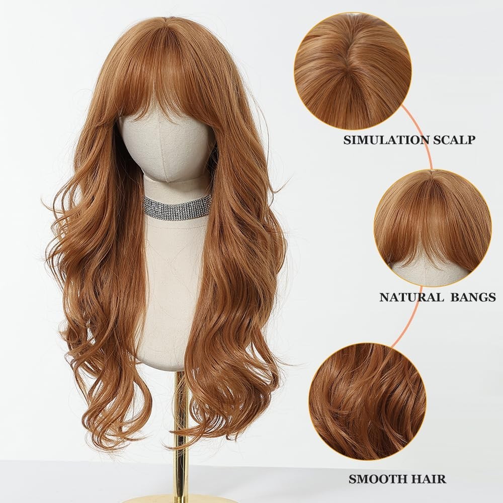 Long Wavy Strawberry Blonde Wig Synthetic Heat Resistant Curly Hair for Women