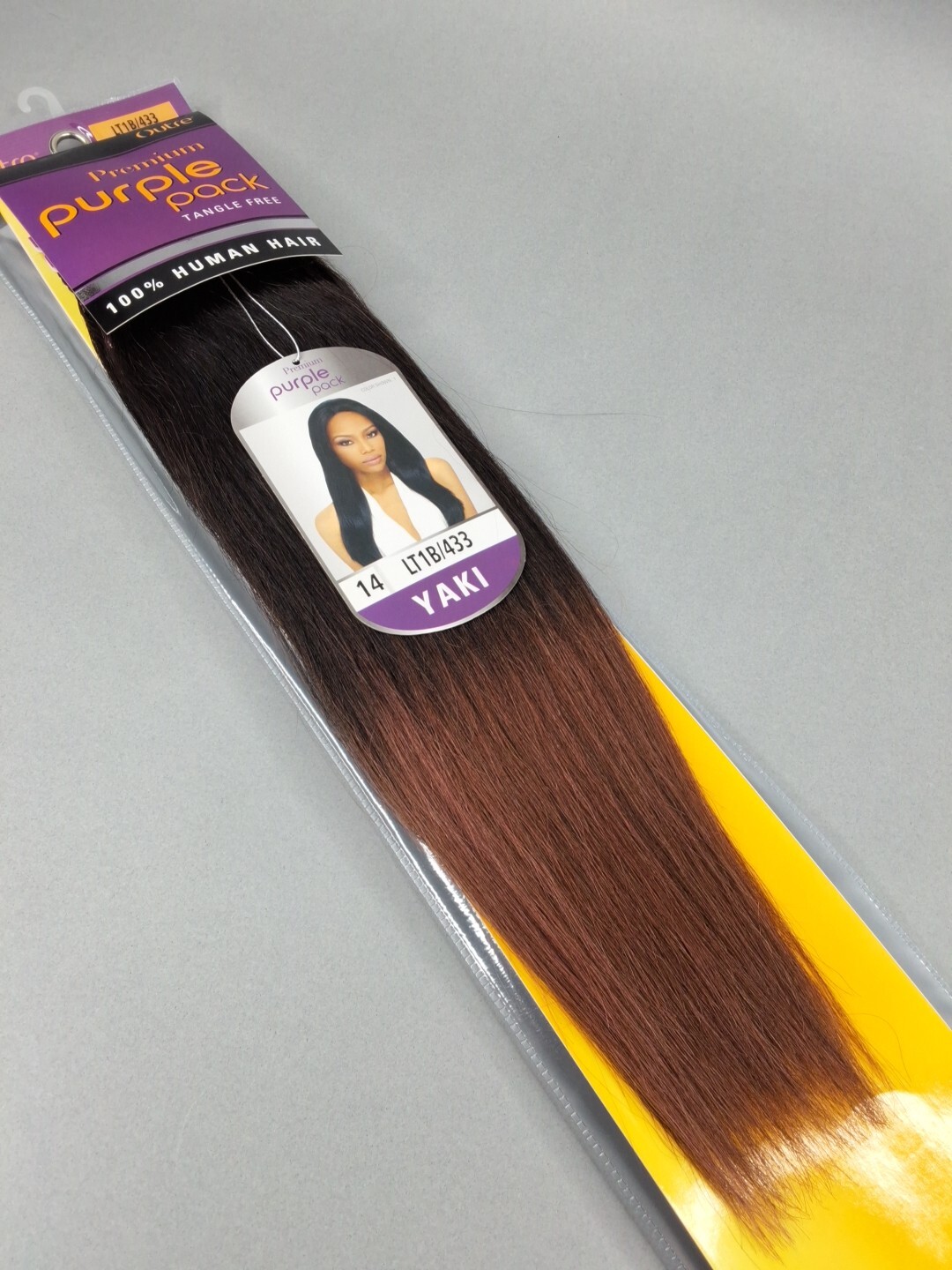 14” Purple Pack LT1B/433 Black & Auburn Yaki Straight 100% Human Hair Extension