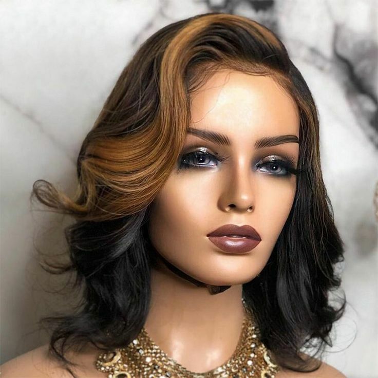 Body Wave Wig Curly Highlight Brown Purple Lace Front Human Hair Wig