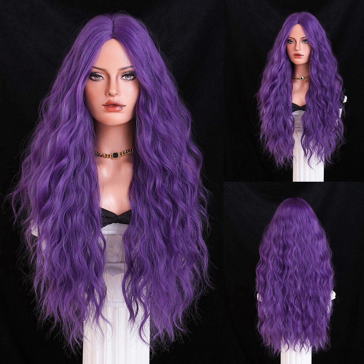 Multiple Colors Available Middle Part Long Wavy Full Head Synthetic Wig For