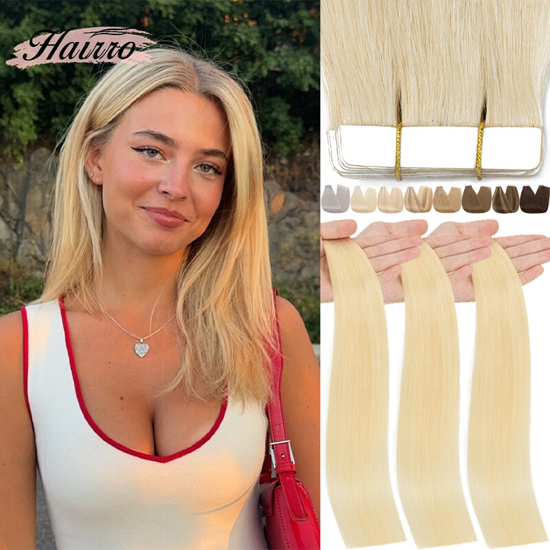 Double Drawn Tape In Remy 100% Human Hair Extensions Seamless Skin Weft Russian