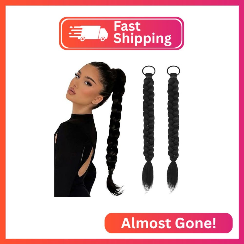 2Pcs Braided Ponytail Extensions with Hair Ties Soft Synthetic Hair Pieces Strai