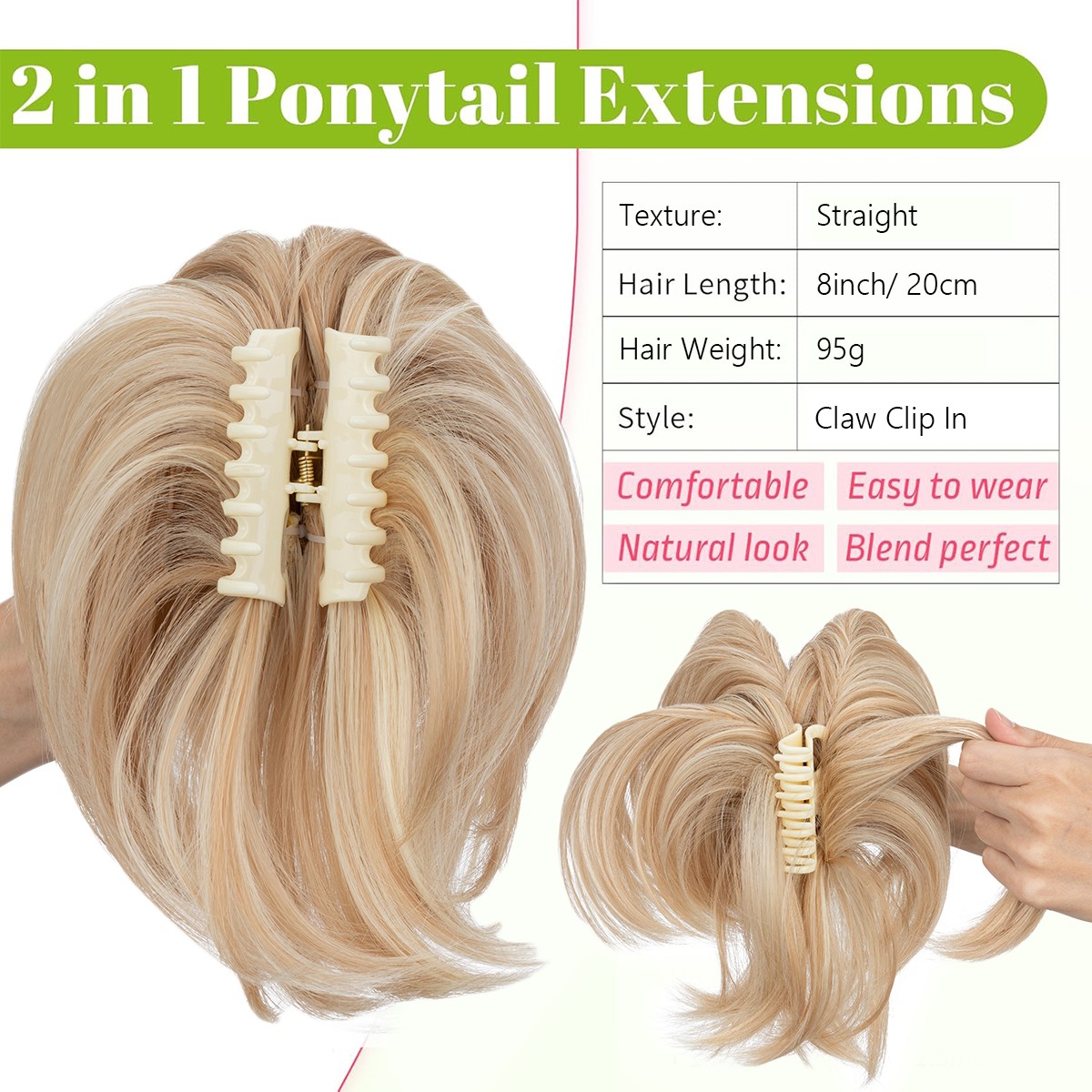 8in Short Ponytail Claw on Clip in Pony Tail Hair One Piece Extensions Messy Bun