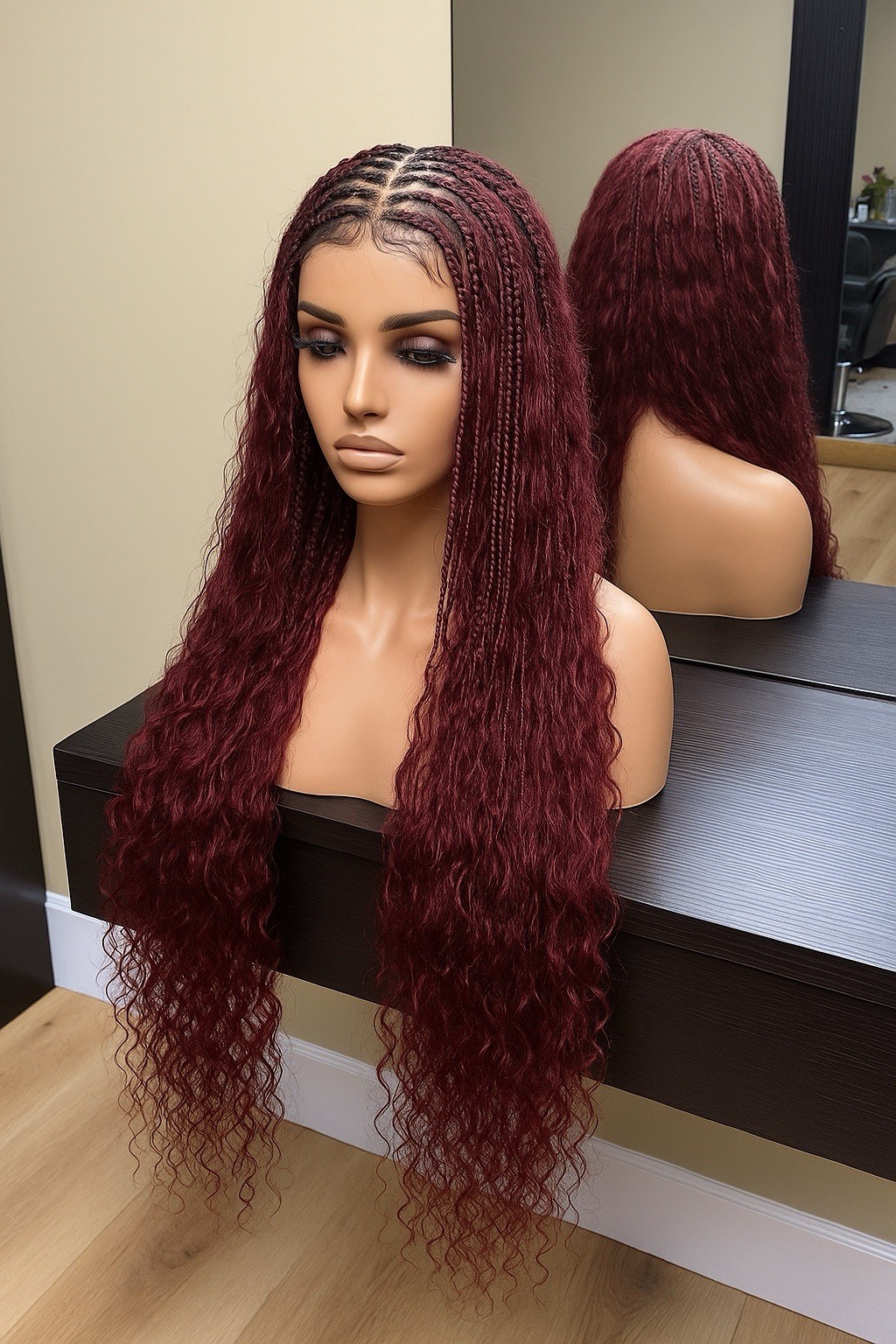 “🔥 Handmade Burgundy Braided Wig – New, Never Worn & One-of-a-Kind 🔥”