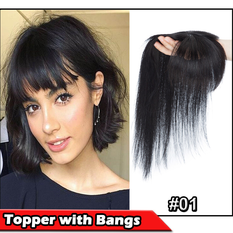 Mono Silk Base Clip In Remy Human Hair Topper Bangs For Women Cover Loss Hair G6