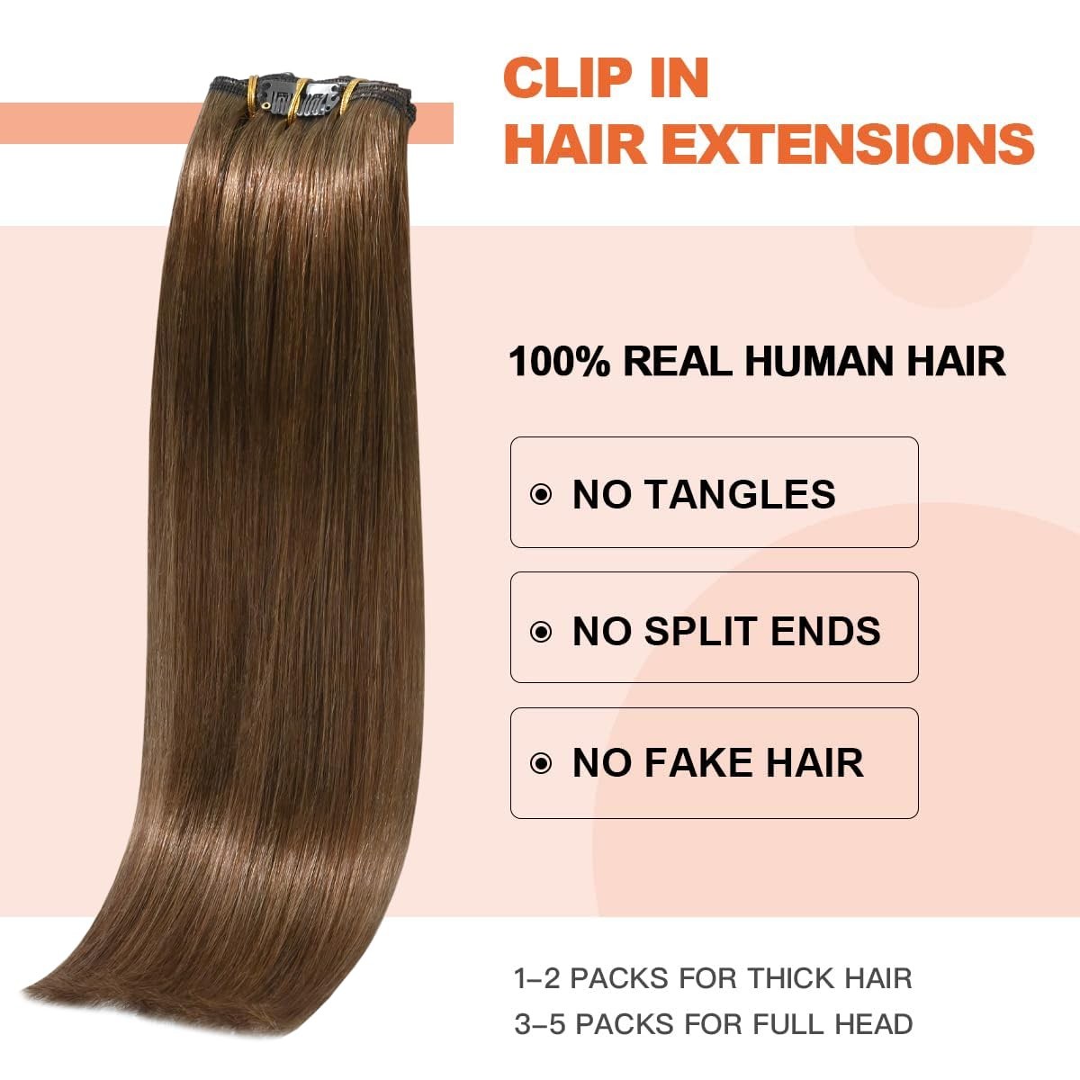 Silky Straight 18-Inch Remy Hair Extensions in Chestnut Brown – 7pcs 70g Set
